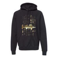 Walleye Camo American Flag Fishing Walleye Premium Hoodie