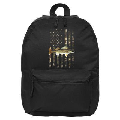 Walleye Camo American Flag Fishing Walleye 16 in Basic Backpack