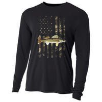 Walleye Camo American Flag Fishing Walleye Cooling Performance Long Sleeve Crew