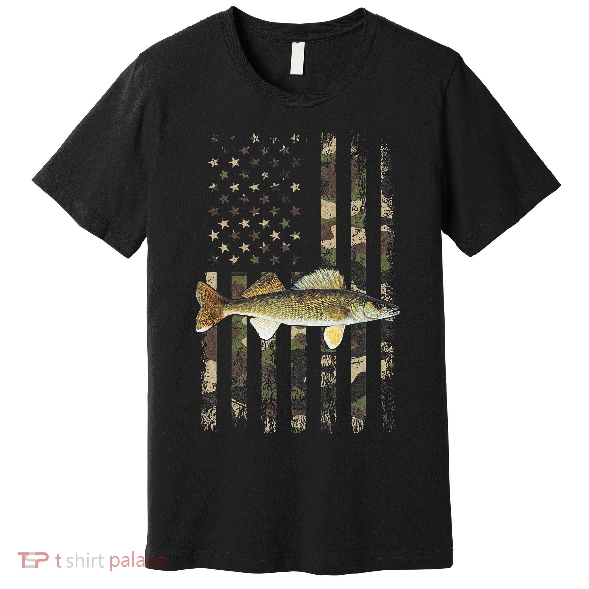Walleye Camo American Flag Fishing Walleye Premium T-Shirt