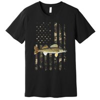 Walleye Camo American Flag Fishing Walleye Premium T-Shirt