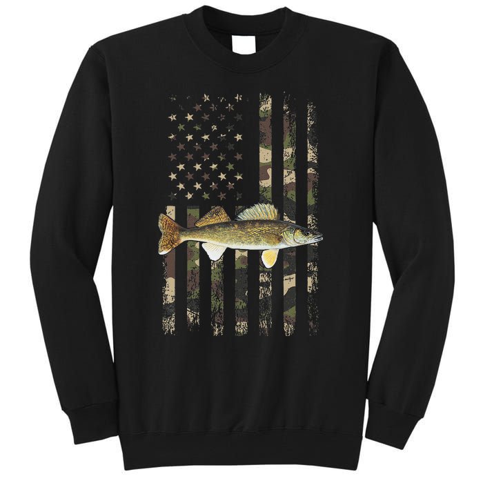 Walleye Camo American Flag Fishing Walleye Tall Sweatshirt