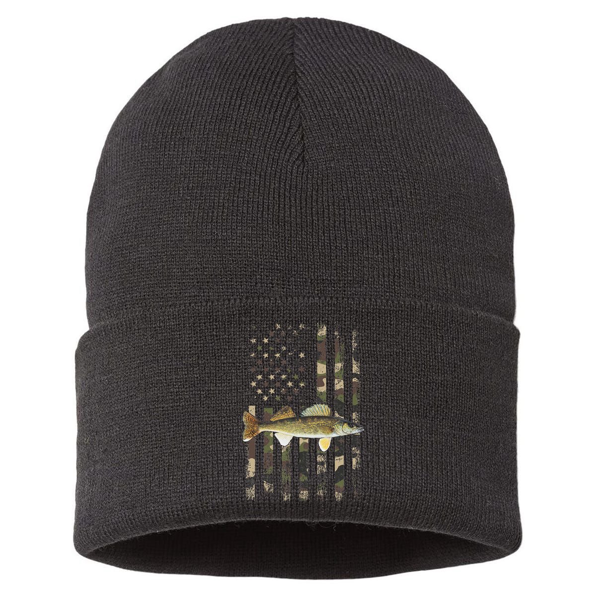 Walleye Camo American Flag Fishing Walleye Sustainable Knit Beanie
