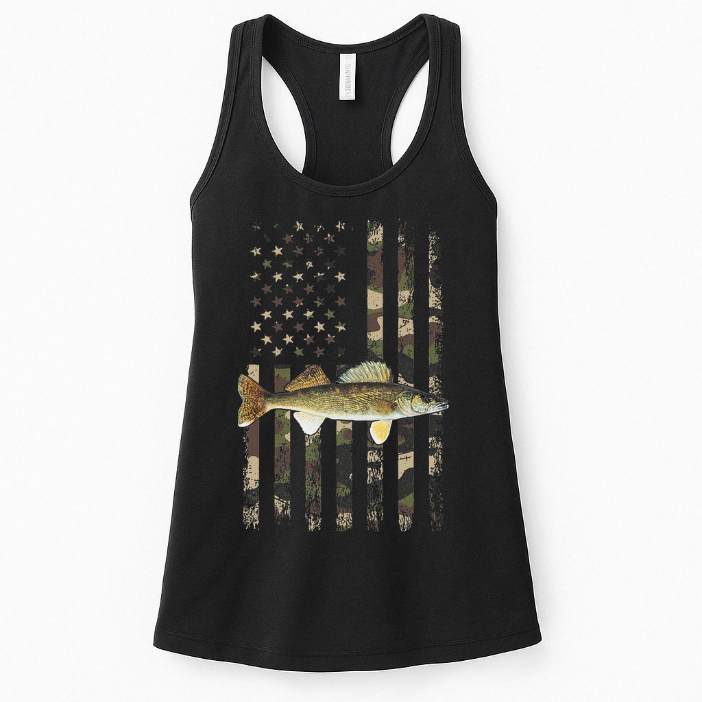 Walleye Camo American Flag Fishing Walleye Womens Tank Top