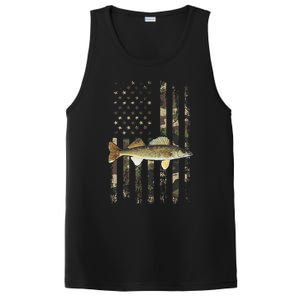 Walleye Camo American Flag Fishing Walleye PosiCharge Competitor Tank