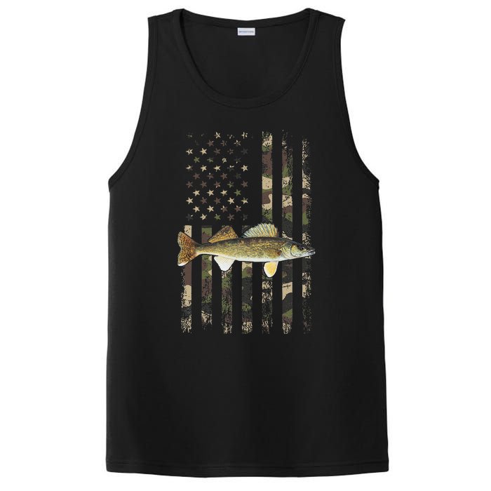 Walleye Camo American Flag Fishing Walleye PosiCharge Competitor Tank