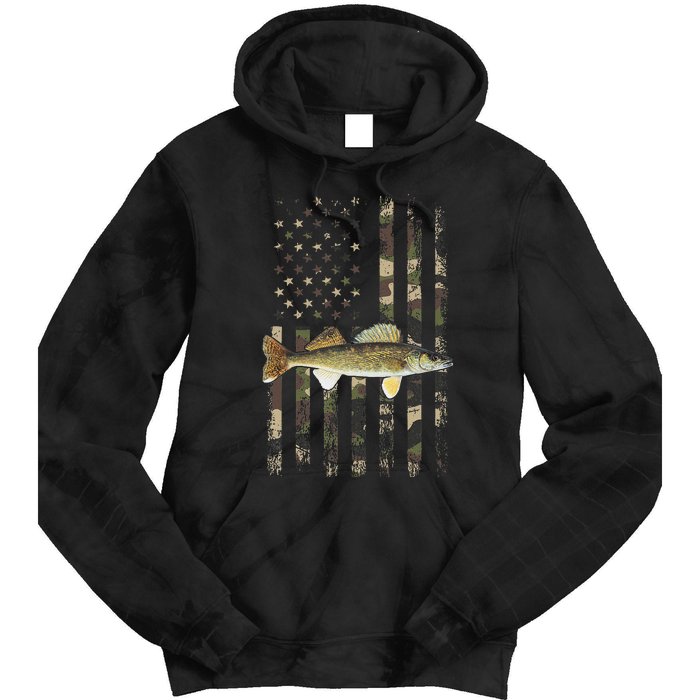 Walleye Camo American Flag Fishing Walleye Tie Dye Hoodie