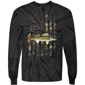 Walleye Camo American Flag Fishing Walleye Tie-Dye Long Sleeve Shirt