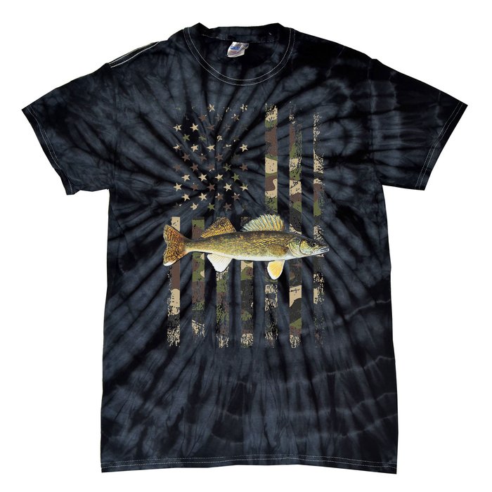 Walleye Camo American Flag Fishing Walleye Tie-Dye T-Shirt