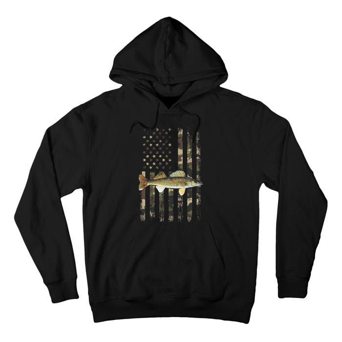 Walleye Camo American Flag Fishing Walleye Tall Hoodie