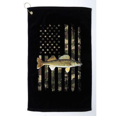 Walleye Camo American Flag Fishing Walleye Golf Towel