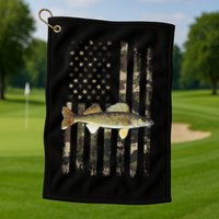 Walleye Camo American Flag Fishing Walleye Golf Towel