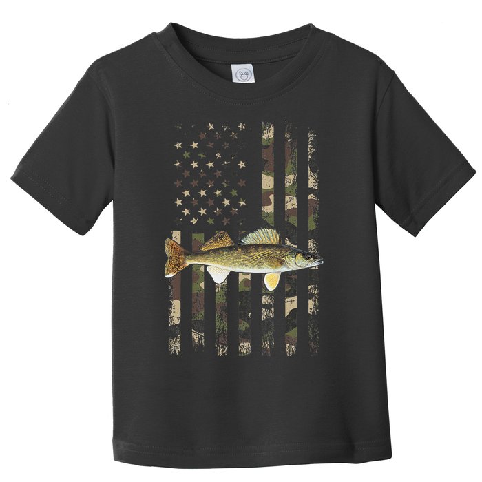Walleye Camo American Flag Fishing Walleye Toddler T-Shirt