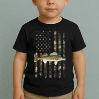Walleye Camo American Flag Fishing Walleye Toddler T-Shirt