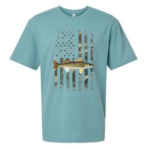 Walleye Camo American Flag Fishing Walleye Sueded Cloud Jersey T-Shirt