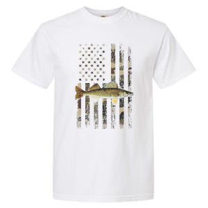 Walleye Camo American Flag Fishing Walleye Garment-Dyed Heavyweight T-Shirt