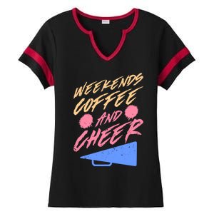 Weekends Coffee And Cheer Cheerleading Mom Parents Costume Cool Gift Ladies Halftime Notch Neck Tee