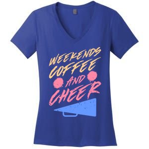 Weekends Coffee And Cheer Cheerleading Mom Parents Costume Cool Gift Women's V-Neck T-Shirt