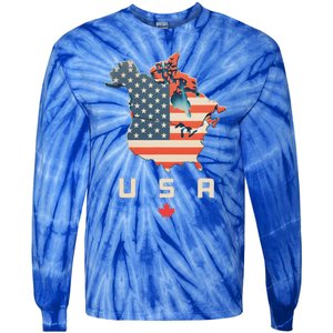 With Canada And Usa Map Annex America’S 51st State! Tie-Dye Long Sleeve Shirt