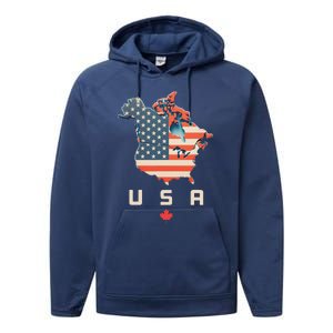 With Canada And Usa Map Annex America’S 51st State! Performance Fleece Hoodie