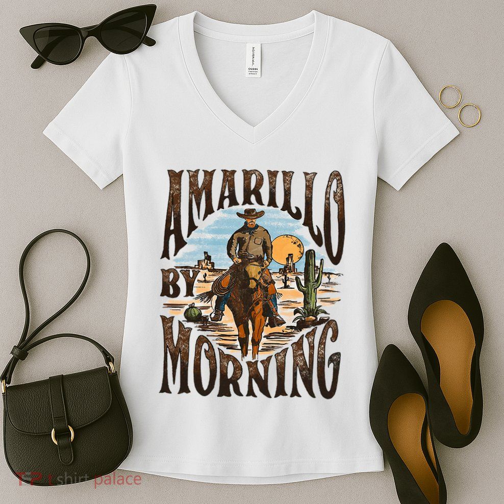 Western Cowboy Amarillo By Morning Country Music Women's V-Neck T-Shirt