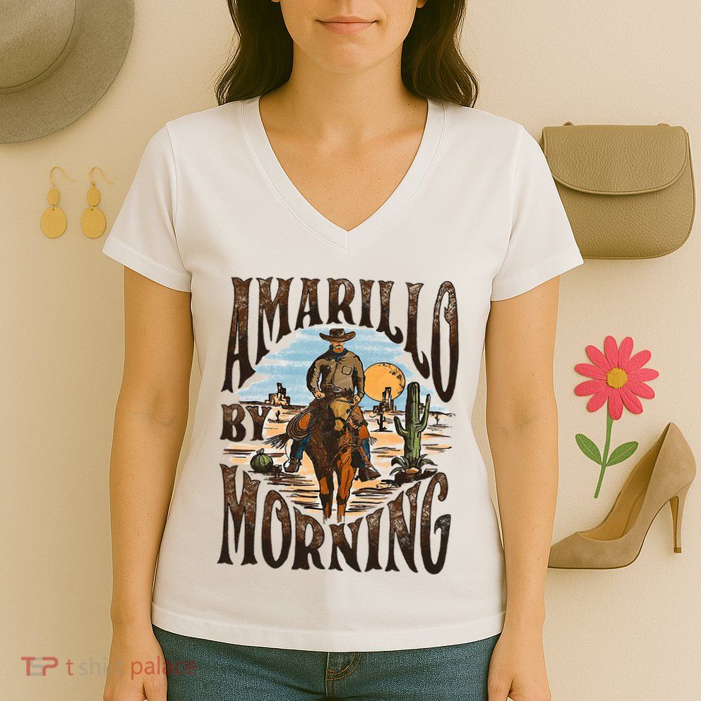 Western Cowboy Amarillo By Morning Country Music Women's V-Neck T-Shirt