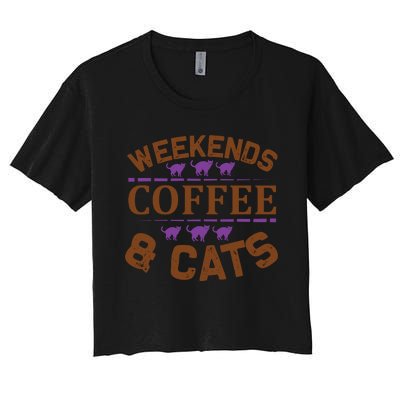 Weekends Coffee And Cats Women's Crop Top Tee