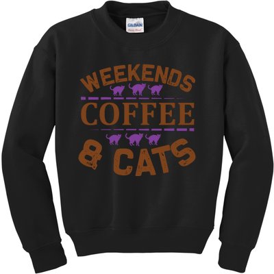 Weekends Coffee And Cats Kids Sweatshirt