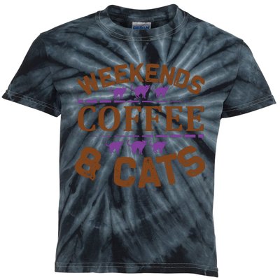 Weekends Coffee And Cats Kids Tie-Dye T-Shirt