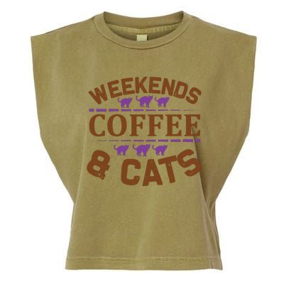 Weekends Coffee And Cats Garment-Dyed Women's Muscle Tee