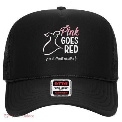Women Costume Aka Pink Goes Red For Heart Health Awareness High Crown Mesh Back Trucker Hat