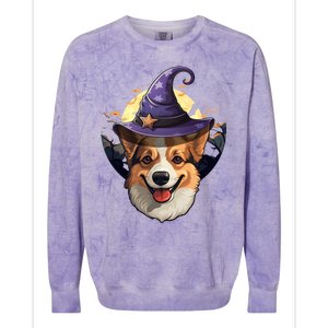 Witch Corgi Artwork Funny Halloween Corgi Gift Colorblast Crewneck Sweatshirt