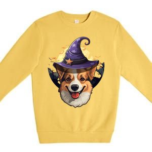 Witch Corgi Artwork Funny Halloween Corgi Gift Premium Crewneck Sweatshirt