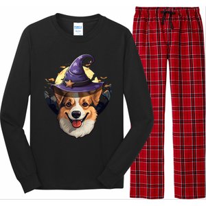 Witch Corgi Artwork Funny Halloween Corgi Gift Long Sleeve Pajama Set