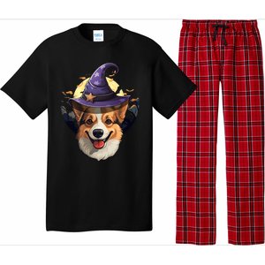 Witch Corgi Artwork Funny Halloween Corgi Gift Pajama Set