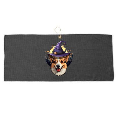 Witch Corgi Artwork Funny Halloween Corgi Gift Large Microfiber Waffle Golf Towel