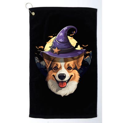 Witch Corgi Artwork Funny Halloween Corgi Gift Platinum Collection Golf Towel