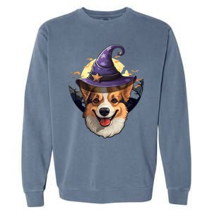 Witch Corgi Artwork Funny Halloween Corgi Gift Garment-Dyed Sweatshirt