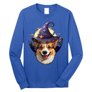 Witch Corgi Artwork Funny Halloween Corgi Gift Long Sleeve Shirt