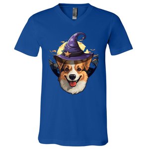 Witch Corgi Artwork Funny Halloween Corgi Gift V-Neck T-Shirt