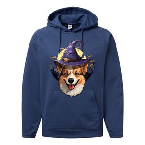 Witch Corgi Artwork Funny Halloween Corgi Gift Performance Fleece Hoodie