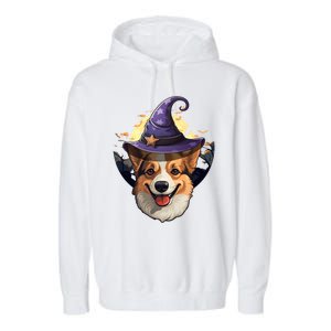 Witch Corgi Artwork Funny Halloween Corgi Gift Garment-Dyed Fleece Hoodie