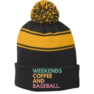 Weekends Coffee And Baseball Stripe Pom Pom Beanie