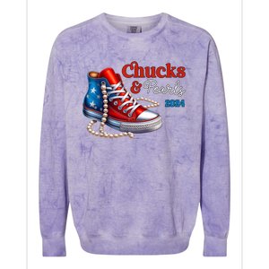 Women Chucks And Pearls 2024 Im With Her Kamala Gift Colorblast Crewneck Sweatshirt