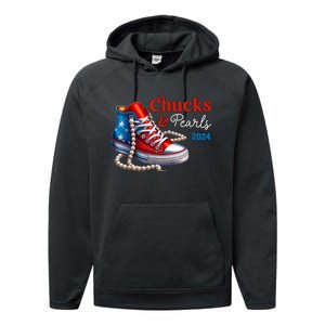 Women Chucks And Pearls 2024 Im With Her Kamala Gift Performance Fleece Hoodie