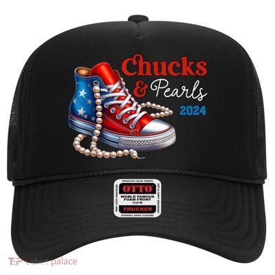 Women Chucks And Pearls 2024 Im With Her Kamala Gift High Crown Mesh Back Trucker Hat