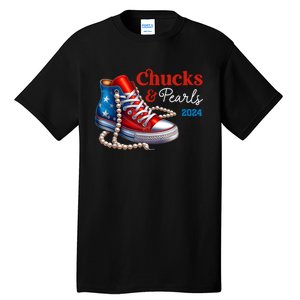 Women Chucks And Pearls 2024 Im With Her Kamala Gift Tall T-Shirt