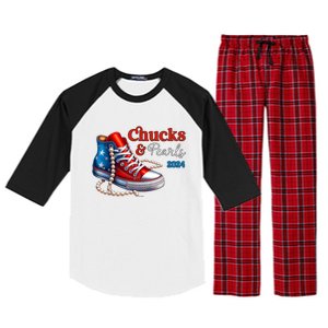 Women Chucks And Pearls 2024 Im With Her Kamala Gift Raglan Sleeve Pajama Set