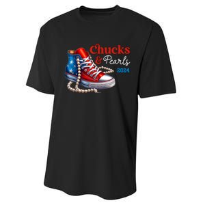 Women Chucks And Pearls 2024 Im With Her Kamala Gift Performance Sprint T-Shirt