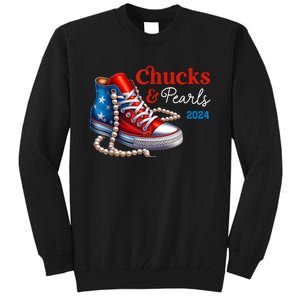 Women Chucks And Pearls 2024 Im With Her Kamala Gift Tall Sweatshirt